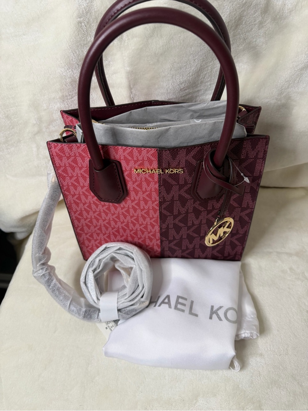Michael Kors Mercer Pink & Burgundy Signature Tote Bag - Picture 4 of 5